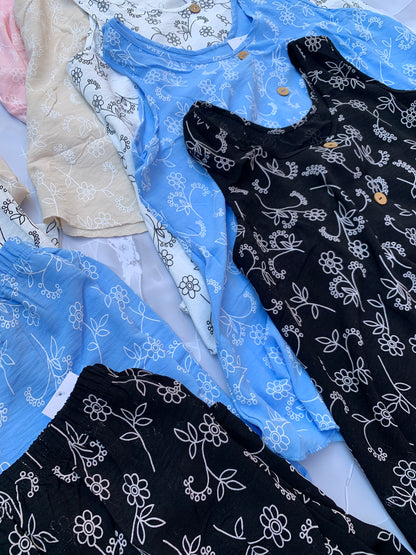 Conjunto de verano floral en lino suave — top sin mangas + pantalón