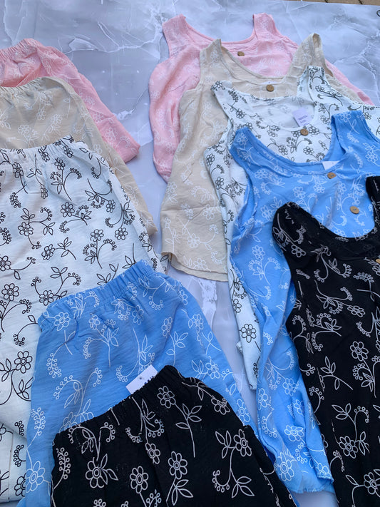 Conjunto de verano floral en lino suave — top sin mangas + pantalón