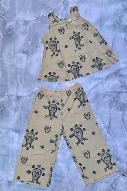 Conjunto de verano lino suave estampado paisley — top sin mangas + pantalón