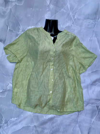 Blusa de lino jacquard en relieve — cuello mao