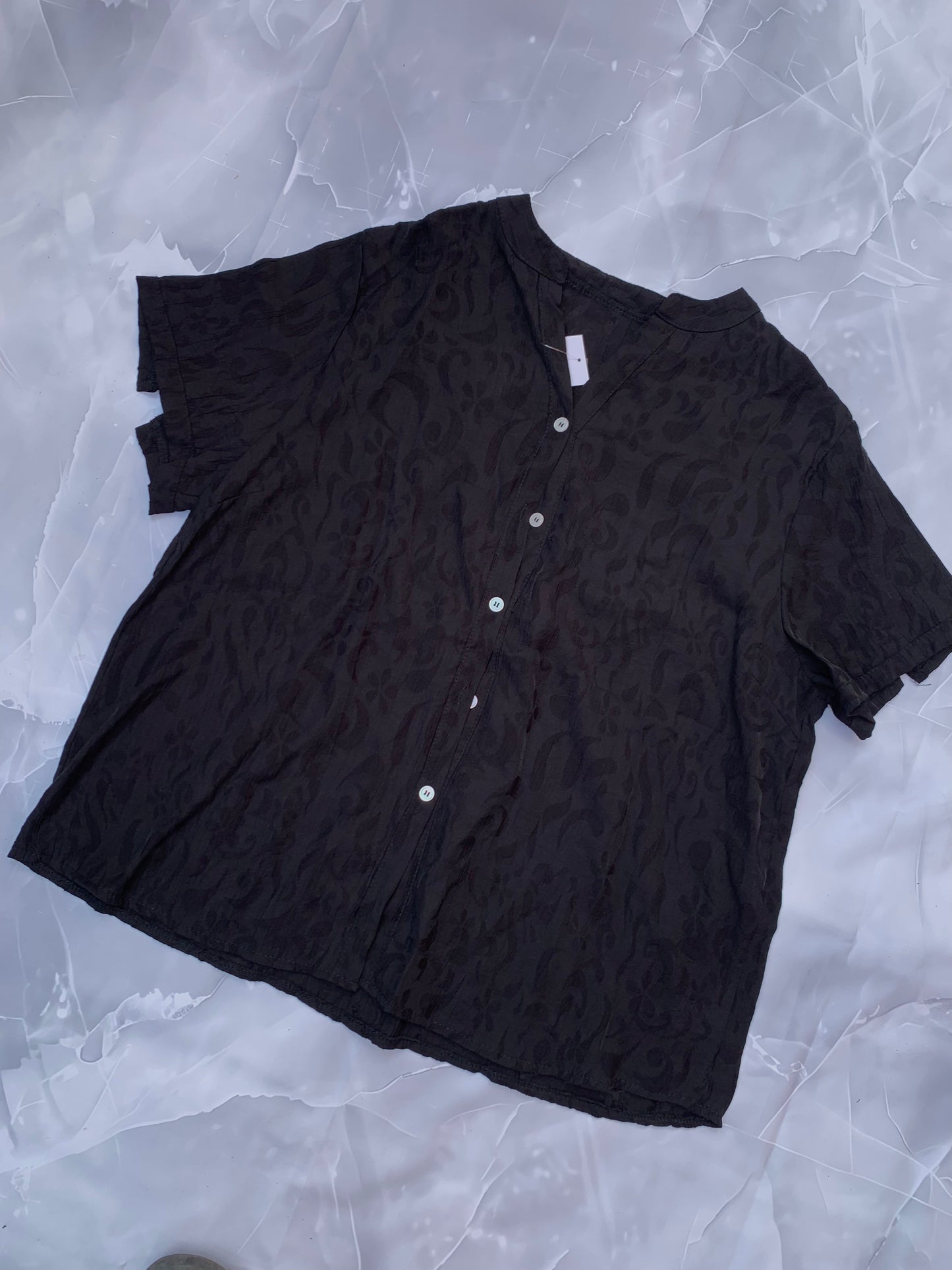 Blusa de lino jacquard en relieve — cuello mao