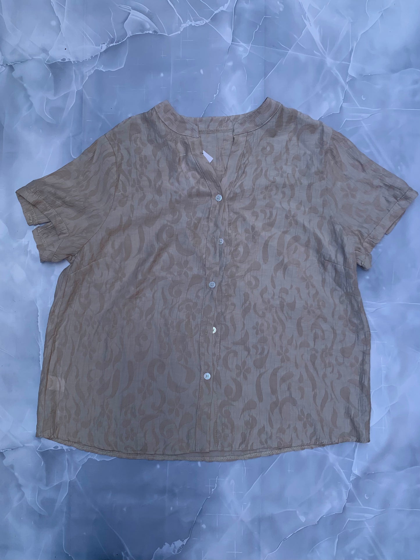 Blusa de lino jacquard en relieve — cuello mao