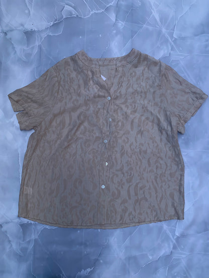 Blusa de lino jacquard en relieve — cuello mao