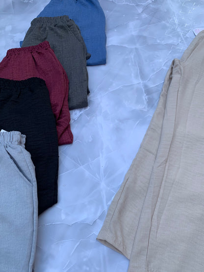 Pantalón mujer de lino liso corte recto
