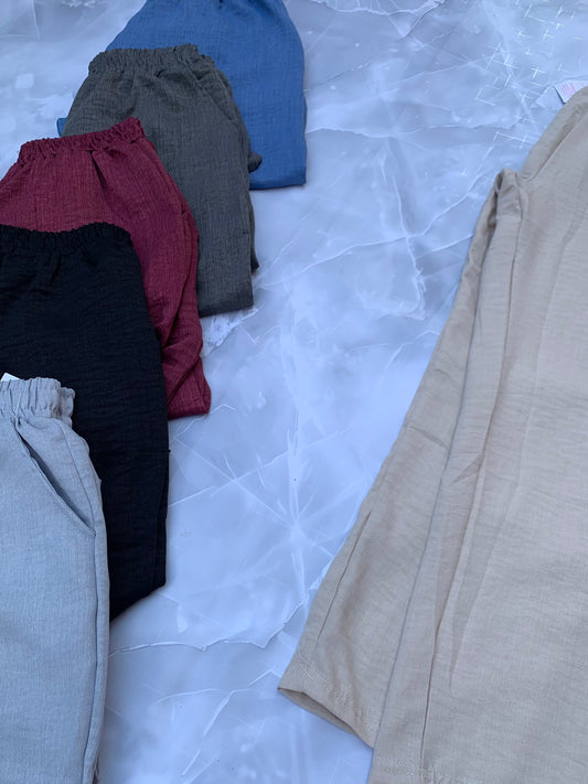 Pantalón mujer de lino liso corte recto