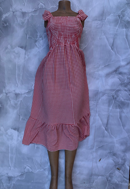 Vestido midi de lino cuadros vichy