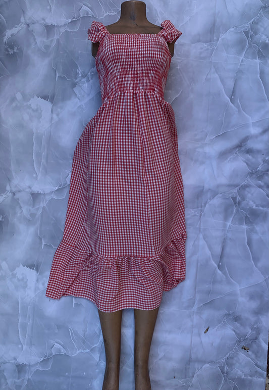 Vestido midi de lino cuadros vichy