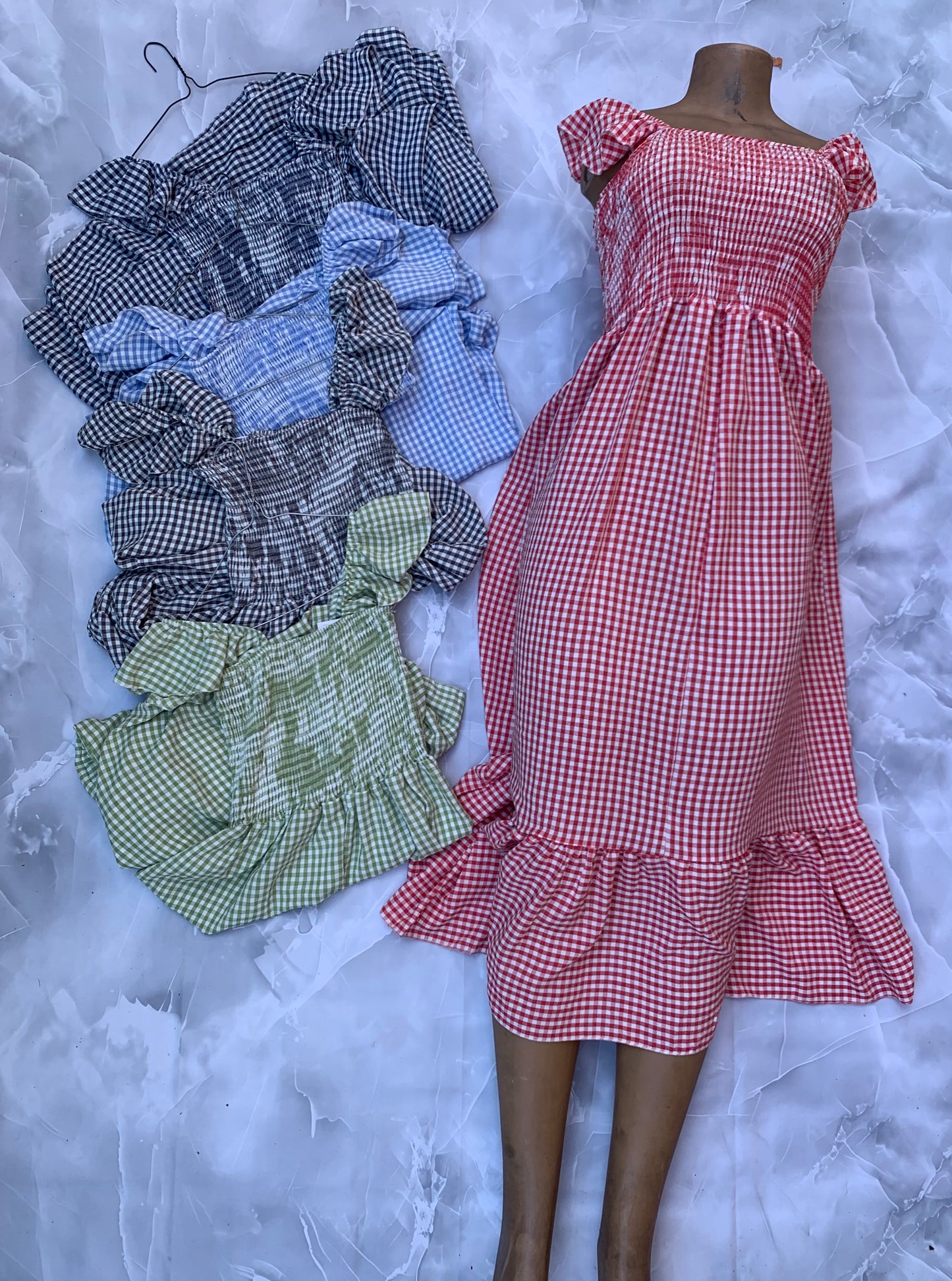 Vestido midi de lino cuadros vichy